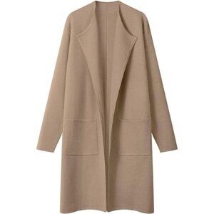 Women's Open‎ Front Coatigan - Long Sleeve Knit Cardigan with Pockets, Khaki